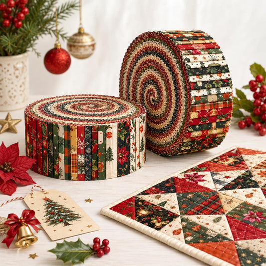 10pcs Vintage Gift Santa Plaid Christmas Theme Jelly Roll Fabric Strips 2.5X19.7inch Pre-Cut 100% Polyester For Patchwork Quilts, Table Runners, Placemats, Tote Bags, Storage Pouches, Makeup Bags, Coasters, Quilt Blocks & Binding
