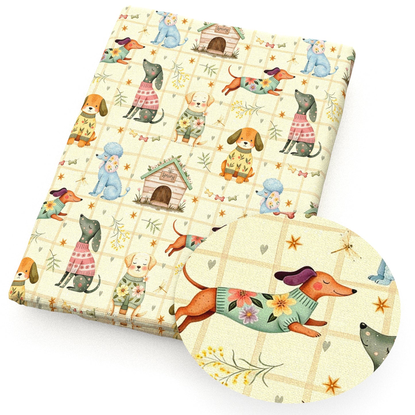 dogpuppy flowerfloral house leaf leaves tree plaid grid fabric