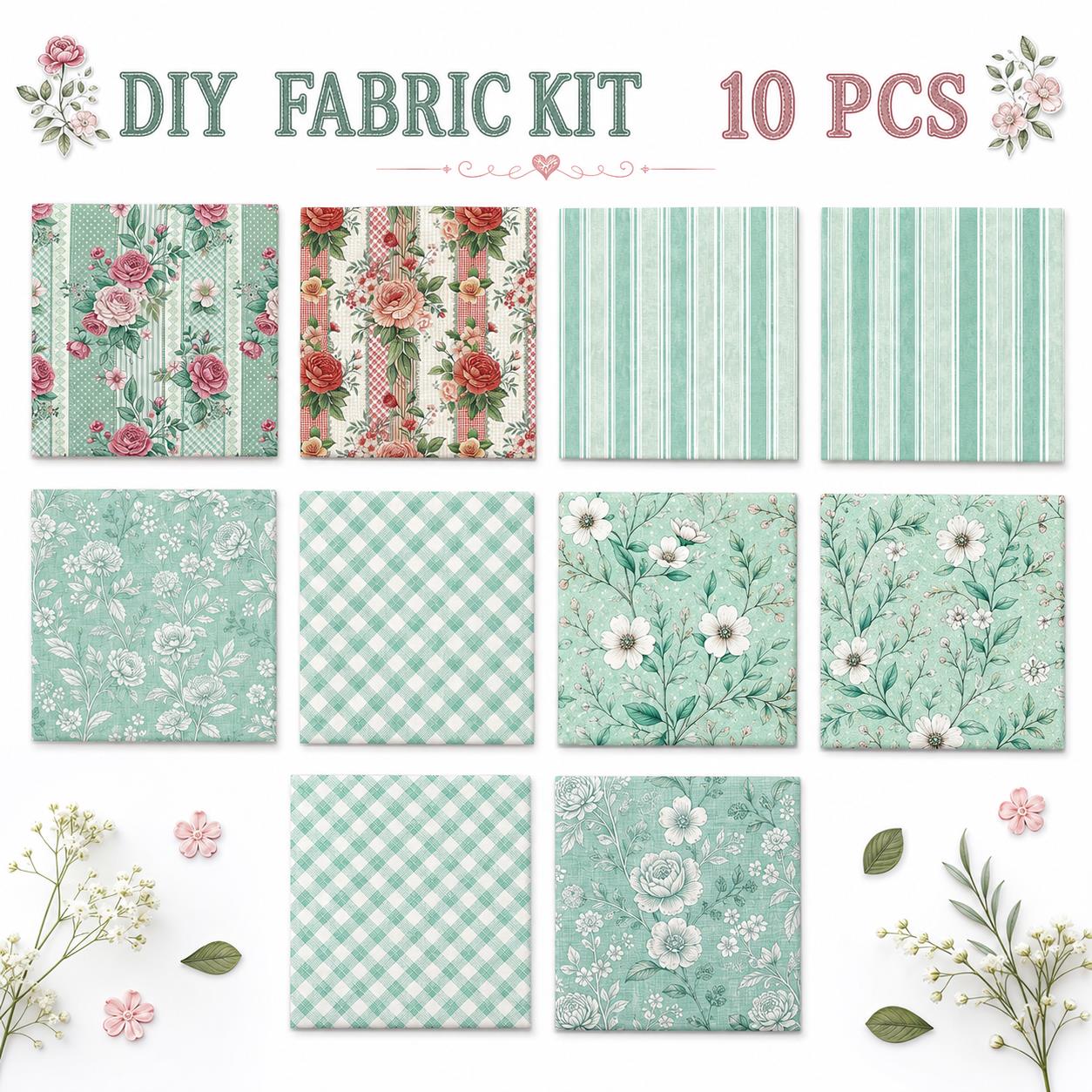 10pcs Charm Pack Set Floral Vintage Style Pattern Handmade DIY with Rich Color and Texture Elements 100% Polyester Patchwork in 10 Design Styles Suitable for Patchwork DIY Craft Projects DIY Wallet Making Gift Giving Bag Making Mother's Day Gift