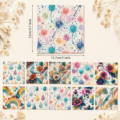 10pcs Charm Pack Set PaInt Splatter Floral Pattern 100% Polyester Patchwork in 10 Design Styles, Ready-To-Sew Without Cutting, Suitable For Patchwork Wallet Making Gift Giving Tote Bags Coasters DIY Craft Projects