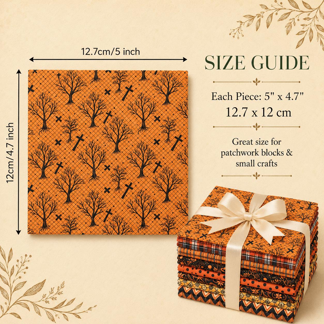 10Pc/Set Autumn Orange Series Ladybug Stripe Bee Dot Hexagon Fat Quarter Fabric, Pre-Cut Square Fabric Assort, Fabric Set, Craft Fabric, Handmade DIY Patchwork Fabric,Home Quilting Sewing Fabric, Packaging Fabric, Scrapbooking Craft Hobbyist