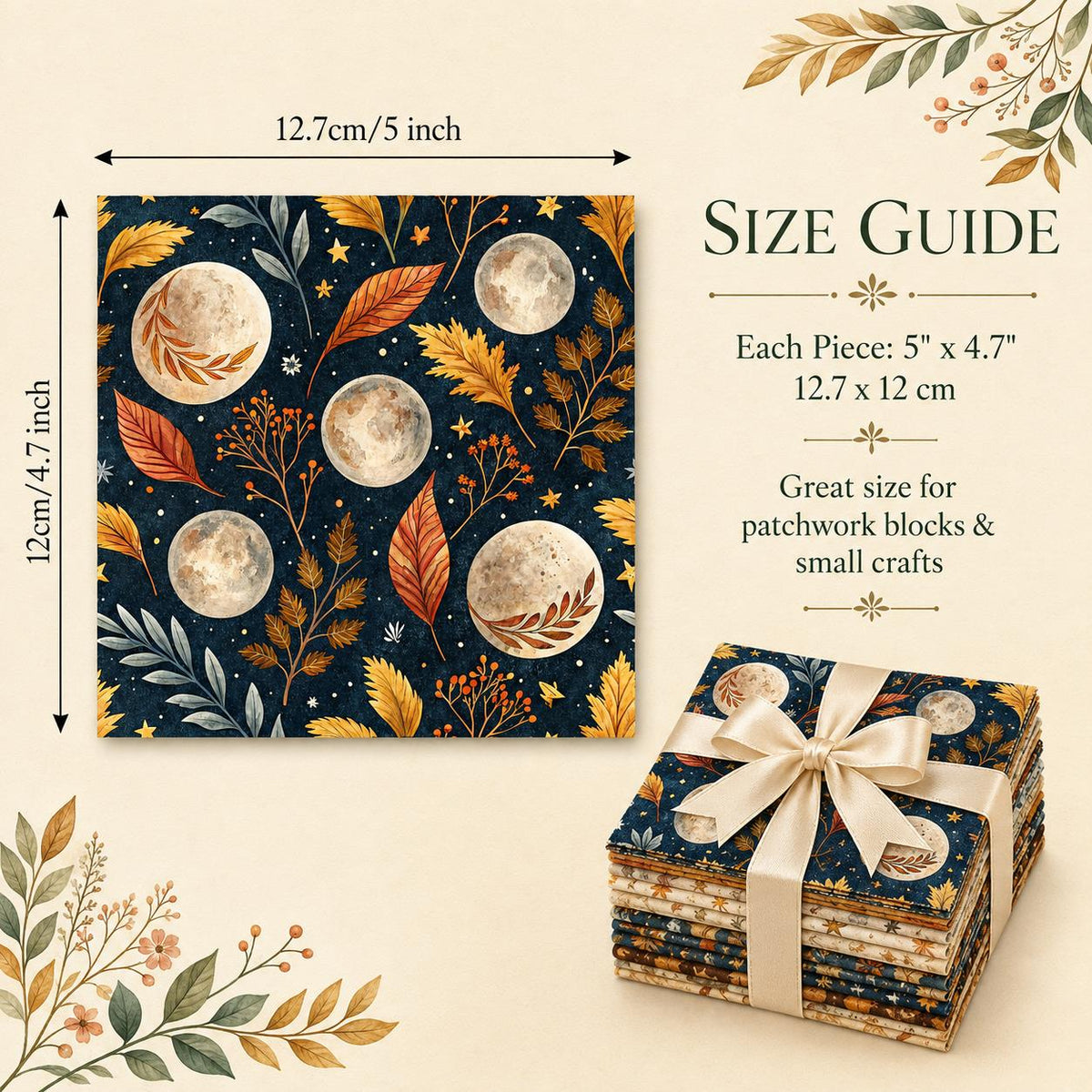 10Pc/Set Flower Leaves Moon Series Daisy Star Mushroom Galaxy Fat Quarter Fabric, Pre-Cut Square Fabric Assort, Fabric Set, Craft Fabric, Handmade DIY Patchwork Fabric,Home Quilting Sewing Fabric, Packaging Fabric, Scrapbooking Craft Hobbyist
