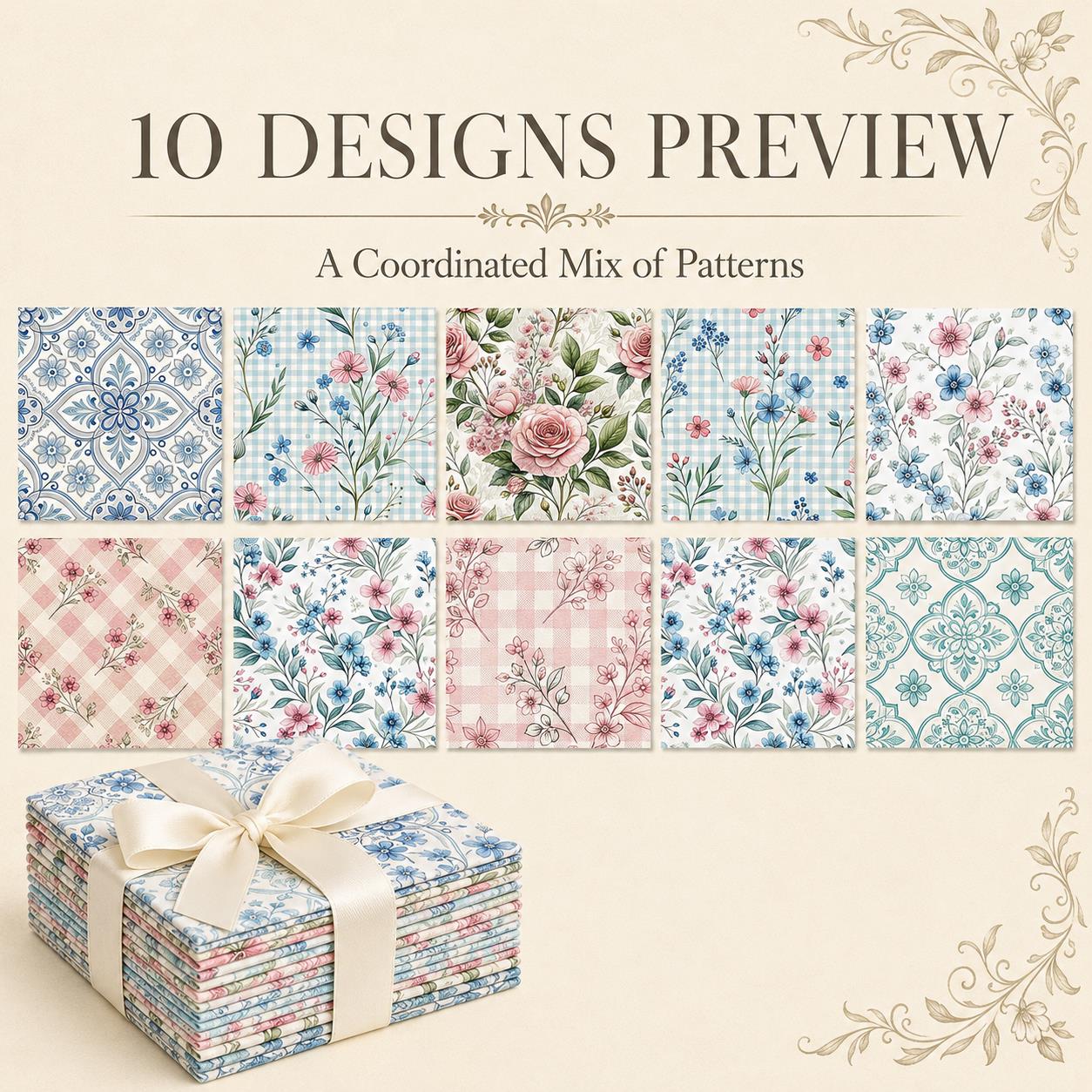 10Pc/Set Plaid Flower Series Fat Quarter Fabric, Pre-Cut Square Fabric Assort, Fabric Set, Craft Fabric, Handmade DIY Patchwork Fabric,Home Quilting Sewing Fabric, Packaging Fabric, Scrapbooking Craft Hobbyist