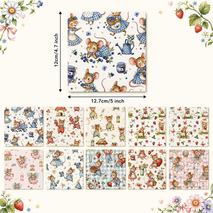 10pcs Charm Pack Set Mouse Mushroom Vintage Style Pattern Handmade DIY with Rich Color and Texture Elements 100% Polyester Patchwork in 10 Design Styles Suitable for Patchwork DIY Craft Projects DIY Wallet Making Gift Giving Bag Making Mother's Day Gift