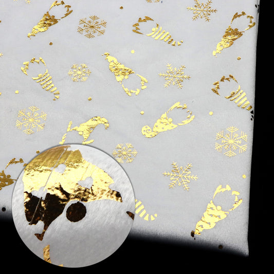 1Pc Golden Foil Gnome Snow Printed Velvet Fabric - 19.68x59inch Soft & Plush Pre-cut 100% Polyester Fabric - Perfect for Quilting,Ideal for Home Textile Sewing,DIY Wallet ,Pouches,Bag Making,Perfect for Cushions,Pillow,Quilts and DIY Projects
