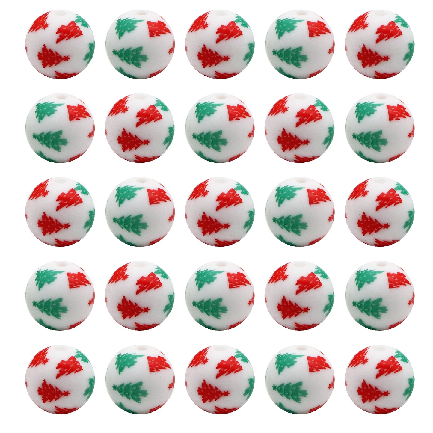Christmas Tree Silicone Beads for Jewelry Making - Pearlescent Loose Round Beads with Hole, DIY Craft Supplies for Bracelets, Keychains, Handmade Fashion Accessories - 5PCS Assortment