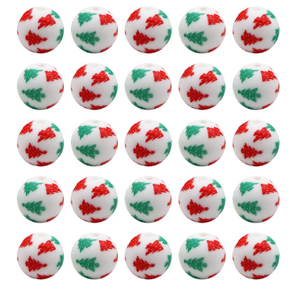Christmas Tree Silicone Beads for Jewelry Making - Pearlescent Loose Round Beads with Hole, DIY Craft Supplies for Bracelets, Keychains, Handmade Fashion Accessories - 5PCS Assortment