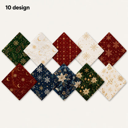 10pcs Charm Pack Set Christmas Holly Snow Pattern Vintage Style Handmade DIY with Rich Color and Texture Elements 100% Polyester Patchwork in 10 Design Styles Suitable for Patchwork DIY Craft Projects DIY Wallet Making Gift Giving Bag Making Mother's Day