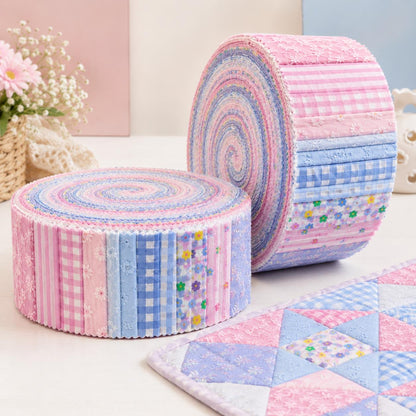 10Pc/Set, Making 10 Images 1pc Each, Each Size: 6.3*50cm Plaid Floral Series Sliced Fabric Set Style Combination, Polyester Jelly Roll Fabric Strips, Pre-Cut Quilting Squares, For Quilting DIY, Handicrafts And Sewing, Blankets, Rugs, Interior Decoration,