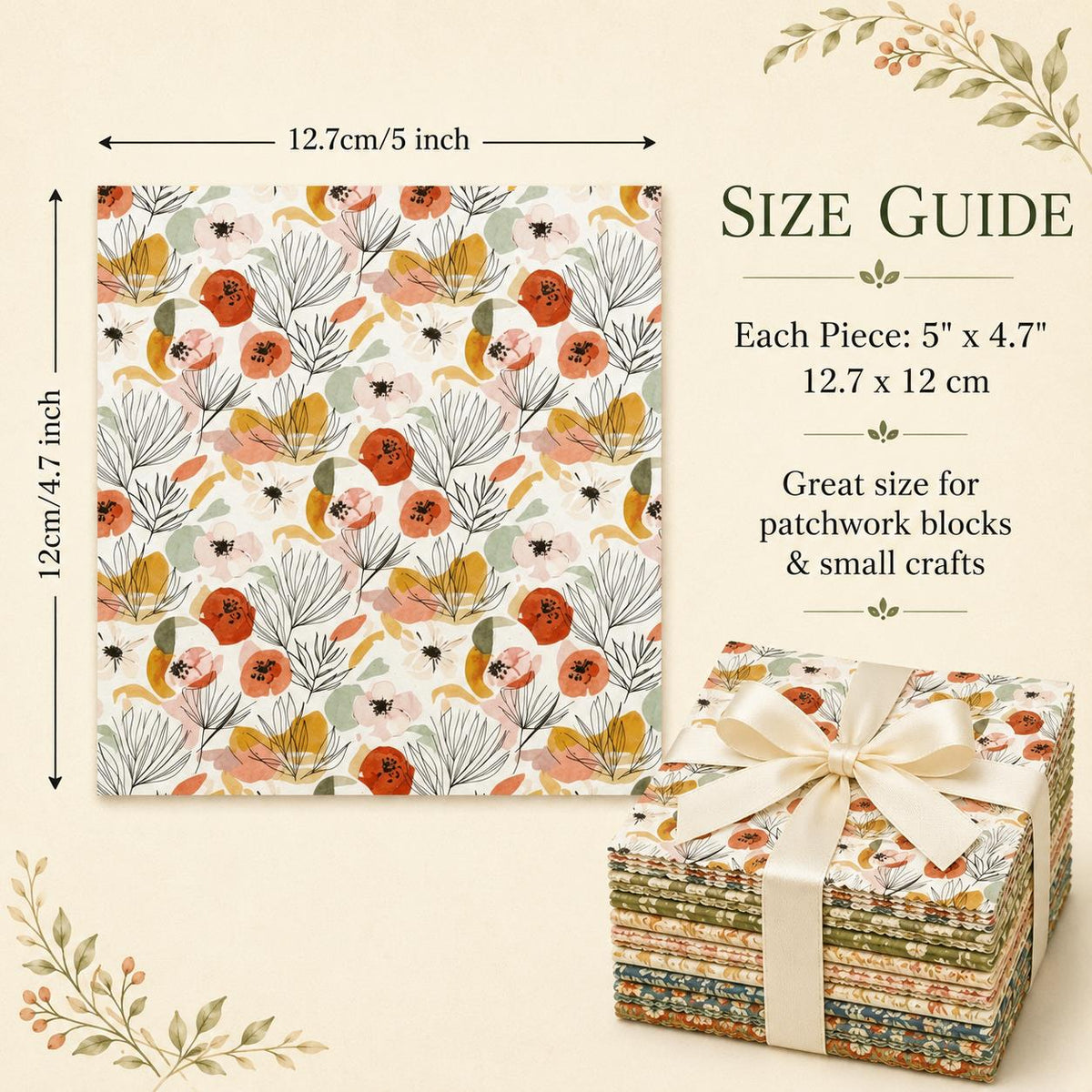 10pcs Charm Pack Set Floral Pattern Vintage Style Handmade DIY with Rich Color and Texture Elements 100% Polyester Patchwork in 10 Design Styles Suitable for Patchwork DIY Craft Projects DIY Wallet Making Gift Giving Bag Making Mother's Day Gift
