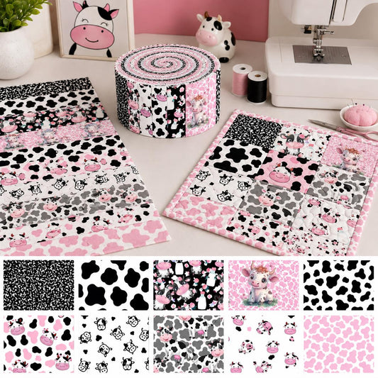 10pcs Vintage Leopard Cow Pattern Jelly Roll Fabric Strips 2.5X19.7inch Pre-Cut 100% Cotton For Patchwork Quilts, Table Runners, Placemats, Tote Bags, Storage Pouches, Makeup Bags, Coasters, Quilt Blocks & Binding