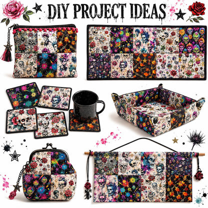 10Pc/Set Halloween Series Flower Skull Rose Fat Quarter Fabric, Pre-Cut Square Fabric Assort, Fabric Set, Craft Fabric, Handmade DIY Patchwork Fabric,Home Quilting Sewing Fabric, Packaging Fabric, Scrapbooking Craft Hobbyist