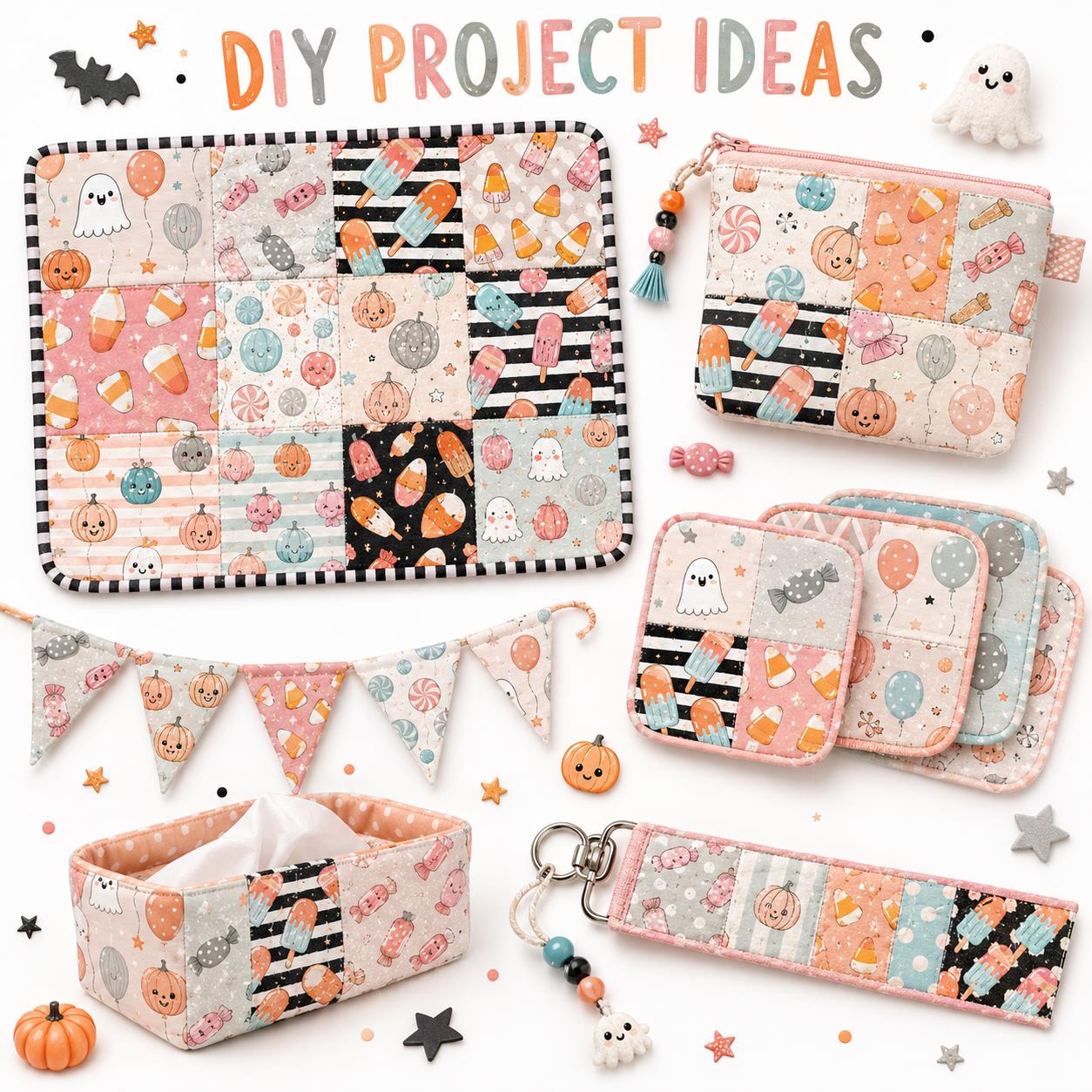 10pcs Charm Pack Set Pumpkin Ghost Halloween Vintage Style Pattern Handmade DIY with Rich Color and Texture Elements 100% Polyester Patchwork in 10 Design Styles Suitable for Patchwork DIY Craft Projects DIY Wallet Making Gift Giving Bag Making Mother's D