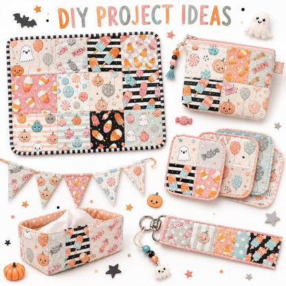 10pcs Charm Pack Set Pumpkin Ghost Halloween Vintage Style Pattern Handmade DIY with Rich Color and Texture Elements 100% Polyester Patchwork in 10 Design Styles Suitable for Patchwork DIY Craft Projects DIY Wallet Making Gift Giving Bag Making Mother's D
