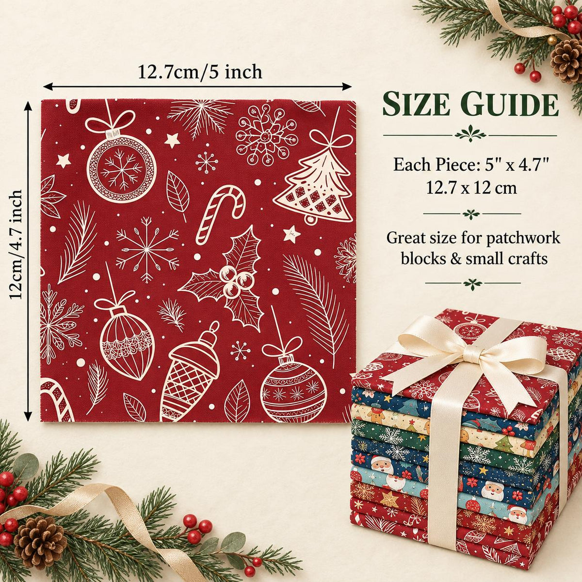 10Pc/Set Christmas Series Star Deer Santa Claus Holly Crutch Fat Quarter Fabric, Pre-Cut Square Fabric Assort, Fabric Set, Craft Fabric, Handmade DIY Patchwork Fabric,Home Quilting Sewing Fabric, Packaging Fabric, Scrapbooking Craft Hobbyist