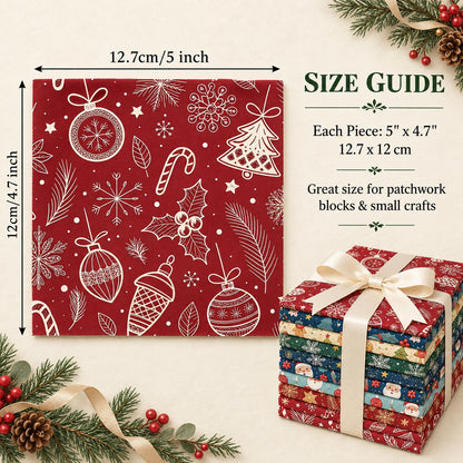 10Pc/Set Christmas Series Star Deer Santa Claus Holly Crutch Fat Quarter Fabric, Pre-Cut Square Fabric Assort, Fabric Set, Craft Fabric, Handmade DIY Patchwork Fabric,Home Quilting Sewing Fabric, Packaging Fabric, Scrapbooking Craft Hobbyist