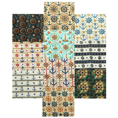 10pcs Charm Pack Set Anchor Pattern 100% Polyester Patchwork in 10 Design Styles, Ready-to-Sew Without Cutting, Suitable For Patchwork Wallet Making Gift Giving Tote Bags Coasters DIY Craft Projects