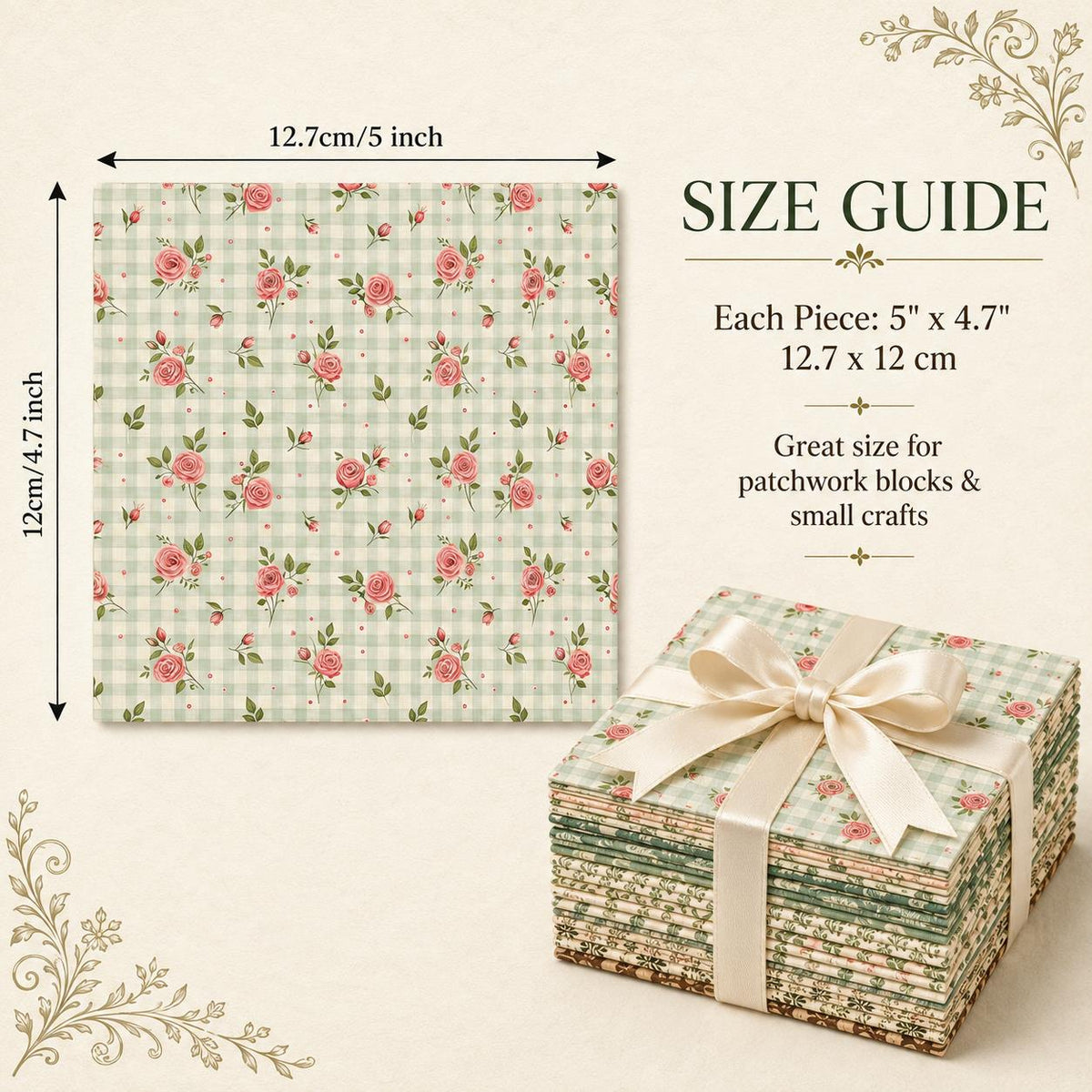 10Pc/Set Flower Plaid Series Rose Tree Fat Quarter Fabric, Pre-Cut Square Fabric Assort, Fabric Set, Craft Fabric, Handmade DIY Patchwork Fabric,Home Quilting Sewing Fabric, Packaging Fabric, Scrapbooking Craft Hobbyist