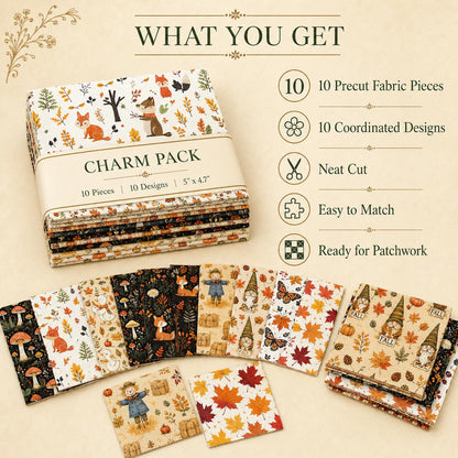 10Pc/Set Autumn Series Pumpkin Maple Leaf Thanksgiving Day Turkey Mushroom Duck Fat Quarter Fabric, Pre-Cut Square Fabric Assort, Fabric Set, Craft Fabric, Handmade DIY Patchwork Fabric,Home Quilting Sewing Fabric, Packaging Fabric, Scrapbooking Craft Hob