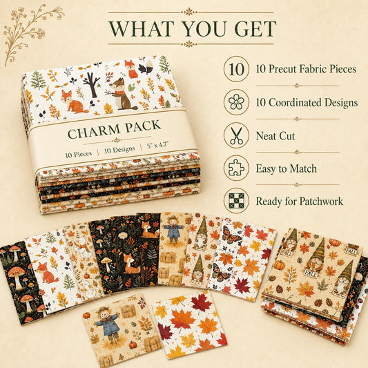 10Pc/Set Autumn Series Pumpkin Maple Leaf Thanksgiving Day Turkey Mushroom Duck Fat Quarter Fabric, Pre-Cut Square Fabric Assort, Fabric Set, Craft Fabric, Handmade DIY Patchwork Fabric,Home Quilting Sewing Fabric, Packaging Fabric, Scrapbooking Craft Hob