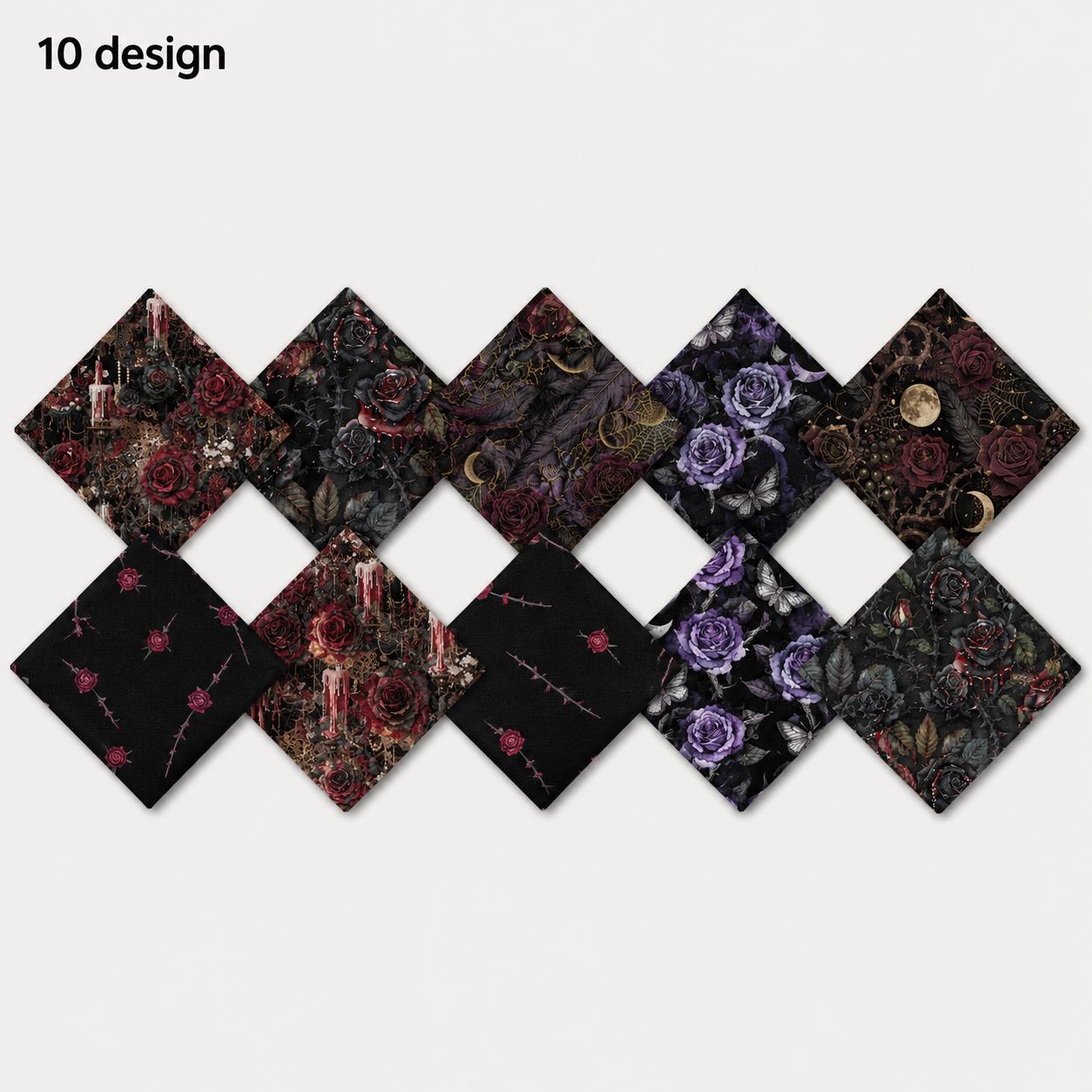 10Pc/Set Halloween Flower Black Series Fat Quarter Fabric, Pre-Cut Square Fabric Assort, Fabric Set, Craft Fabric, Handmade DIY Patchwork Fabric,Home Quilting Sewing Fabric, Packaging Fabric, Scrapbooking Craft Hobbyist