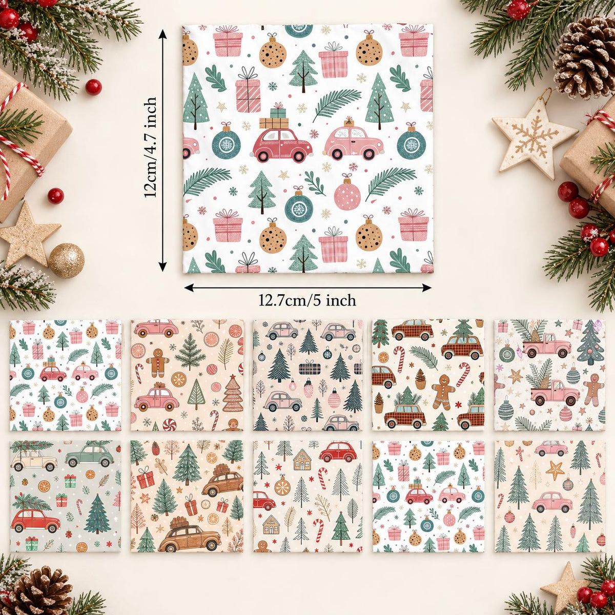 10Pc/Set Christmas Series Star Car Tree Gift Crutch Fat Quarter Fabric, Pre-Cut Square Fabric Assort, Fabric Set, Craft Fabric, Handmade DIY Patchwork Fabric,Home Quilting Sewing Fabric, Packaging Fabric, Scrapbooking Craft Hobbyist