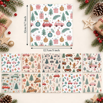 10Pc/Set Christmas Series Star Car Tree Gift Crutch Fat Quarter Fabric, Pre-Cut Square Fabric Assort, Fabric Set, Craft Fabric, Handmade DIY Patchwork Fabric,Home Quilting Sewing Fabric, Packaging Fabric, Scrapbooking Craft Hobbyist