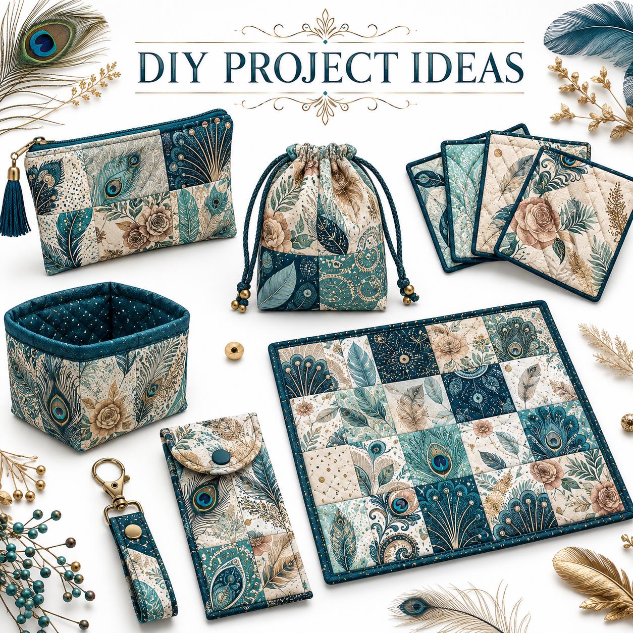 10pcs Charm Pack Set Peacock Feathers VIntage Style Pattern HAndmade DIY With Rich Color and Texture Elements 100% Polyester Patchwork in 10 Design Styles Suitable For Patchwork DIY Craft Projects DIY Wallet Making Gift Giving Bag Making Mother's Day Gift