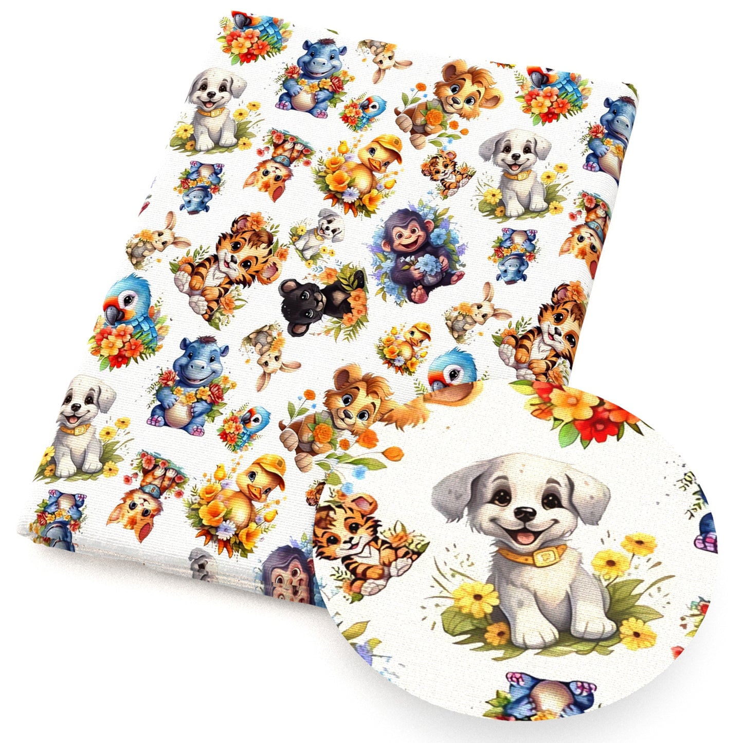 dogpuppy monkey duck tigertiger pattern hippo fabric