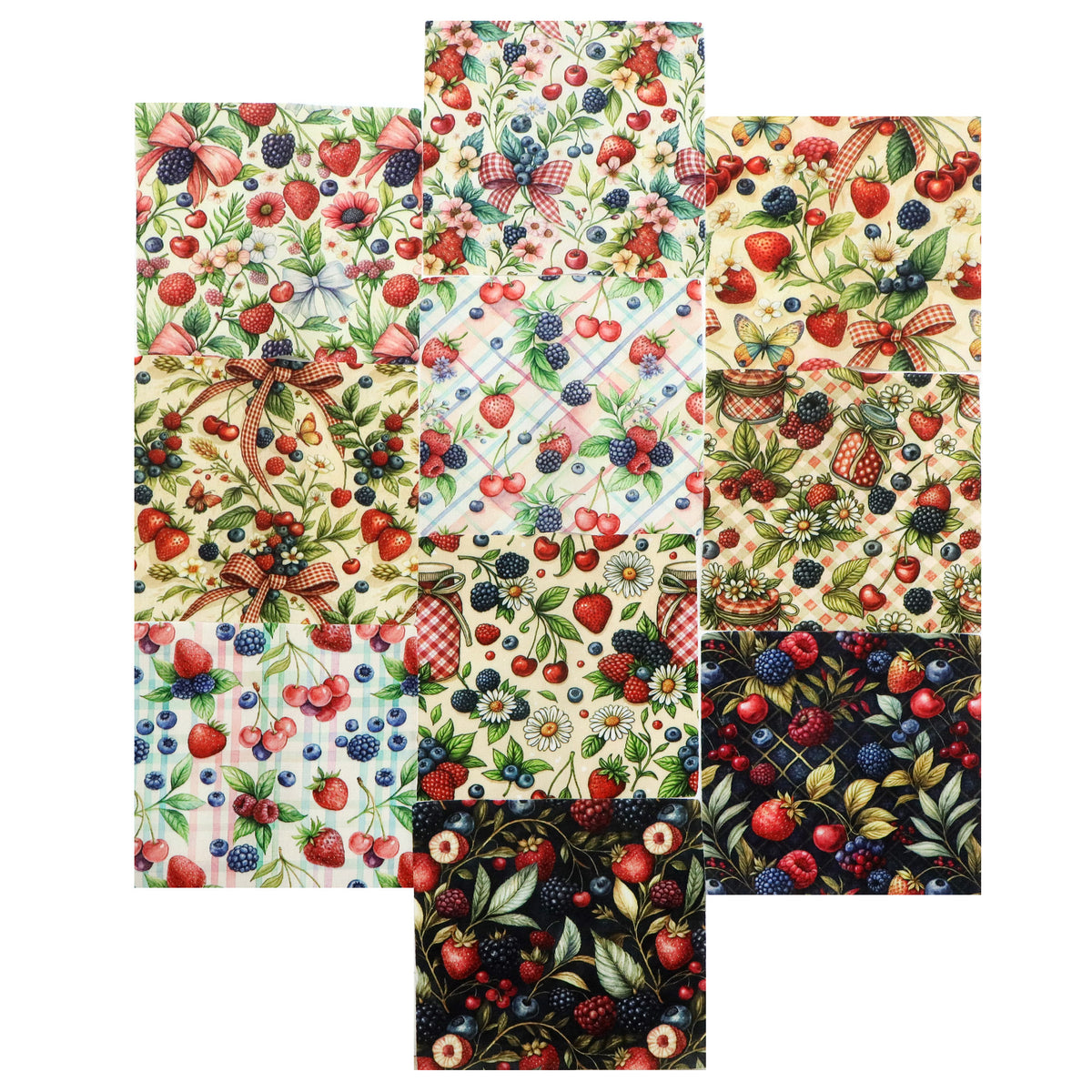 10Pc/Set Fruit Series Bows Butterfly Flower Plaid Strawberry Daisy Blueberry Fat Quarter Fabric, Pre-Cut Square Fabric Assort, Fabric Set, Craft Fabric, Handmade DIY Patchwork Fabric,Home Quilting Sewing Fabric, Packaging Fabric, Scrapbooking Craft Hobbyi