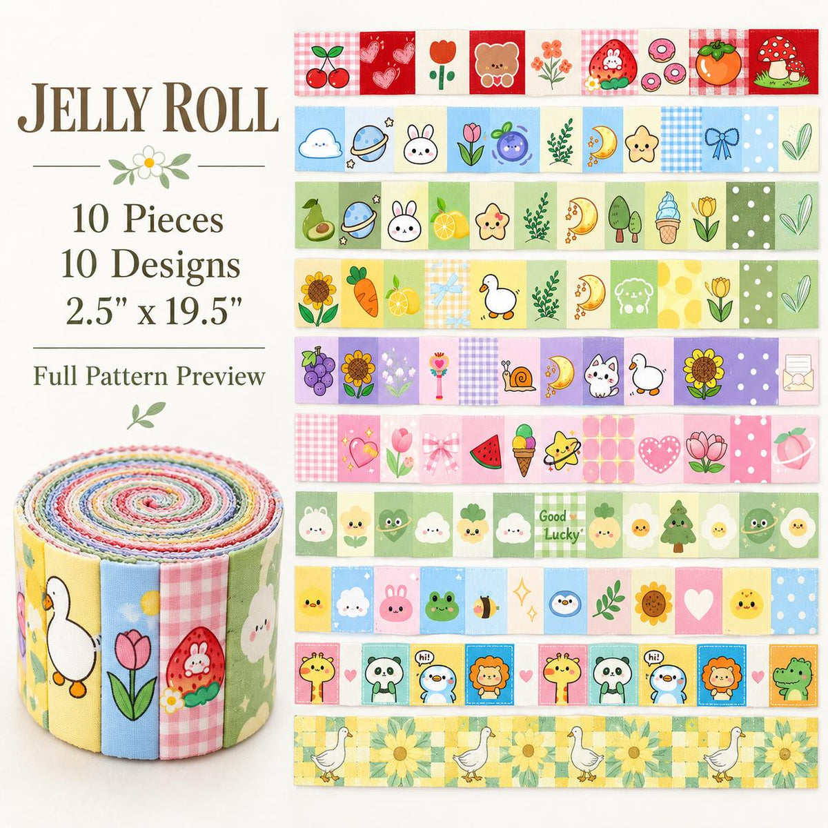 10Pc/Set, Making 10 Images 1pc Each, Each Size: 6.3*50cm Duck Animal Series Sliced Fabric Set Style Combination, Polyester Jelly Roll Fabric Strips, Pre-Cut Quilting Squares, For Quilting DIY, Handicrafts And Sewing, Blankets, Rugs, Interior Decoration, H
