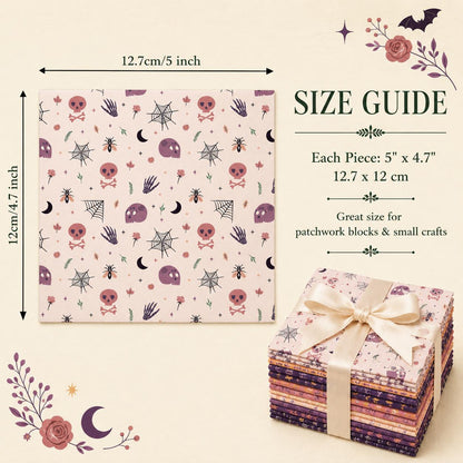 10pcs Charm Pack Set Bat Skull Spider Halloween Pattern Vintage Style Handmade DIY with Rich Color and Texture Elements 100% Polyester Patchwork in 10 Design Styles Suitable for Patchwork DIY Craft Projects DIY Wallet Making Gift Giving Bag Making Mother'