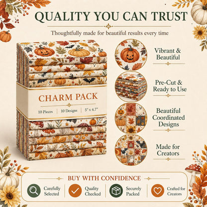 10Pc/Set Halloween Autumn Series Skull Pumpkin Mushroom Maple Leaf Bat Fat Quarter Fabric, Pre-Cut Square Fabric Assort, Fabric Set, Craft Fabric, Handmade DIY Patchwork Fabric,Home Quilting Sewing Fabric, Packaging Fabric, Scrapbooking Craft Hobbyist