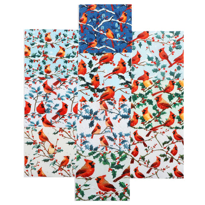 10Pc/Set Christmas Series Northern Cardinal Holly Fat Quarter Fabric, Pre-Cut Square Fabric Assort, Fabric Set, Craft Fabric, Handmade DIY Patchwork Fabric,Home Quilting Sewing Fabric, Packaging Fabric, Scrapbooking Craft Hobbyist