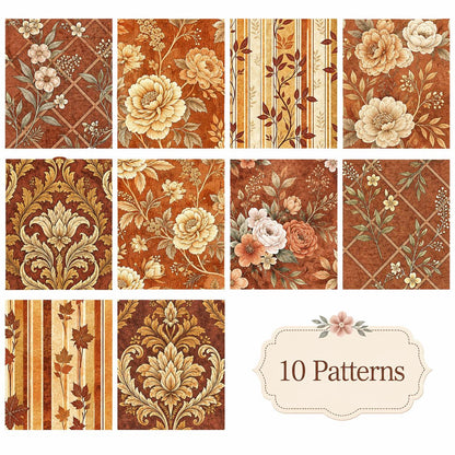 10pcs Vintage Autumn Floral Pattern Jelly Roll Fabric Strips 2.5X19.7inch Pre-Cut 100% Polyester For Patchwork Quilts, Table Runners, Placemats, Tote Bags, Storage Pouches, Makeup Bags, Coasters, Quilt Blocks & Binding