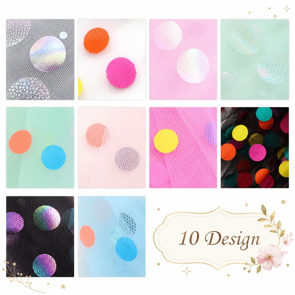 10Pc/Set, Making 10 Images 1pc Each, Each Size: 6.3*50cm Mesh Gauze Dot Series Sliced Fabric Set Style Combination, Polyester Jelly Roll Fabric Strips, Pre-Cut Quilting Squares, For Quilting DIY, Handicrafts And Sewing, Blankets, Rugs, Interior Decoration