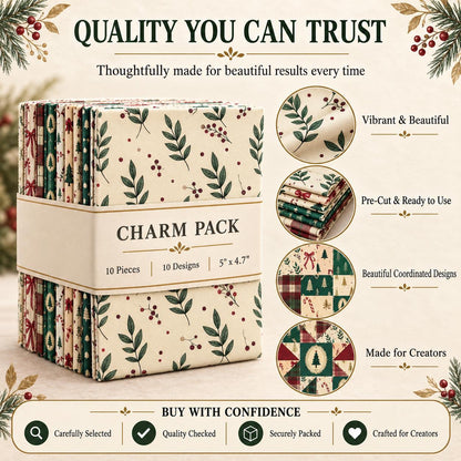 10Pc/Set Christmas Series Plaid Tree Bowknot Star Crutch Fat Quarter Fabric, Pre-Cut Square Fabric Assort, Fabric Set, Craft Fabric, Handmade DIY Patchwork Fabric,Home Quilting Sewing Fabric, Packaging Fabric, Scrapbooking Craft Hobbyist