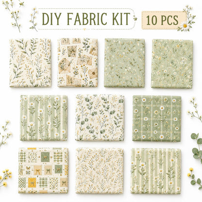 10pcs Charm Pack Set Green Floral Pattern 100% Polyester Patchwork in 10 Design Styles, Ready-to-Sew Without Cutting, Suitable For Patchwork Wallet Making Gift Giving Tote Bags Coasters DIY Craft Projects