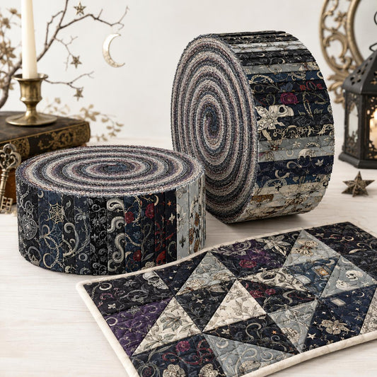 10pcs Vintage Skull Black Halloween Pattern Jelly Roll Fabric Strips 2.5X19.7inch Pre-Cut 100% Polyester For Patchwork Quilts, Table Runners, Placemats, Tote Bags, Storage Pouches, Makeup Bags, Coasters, Quilt Blocks & Binding