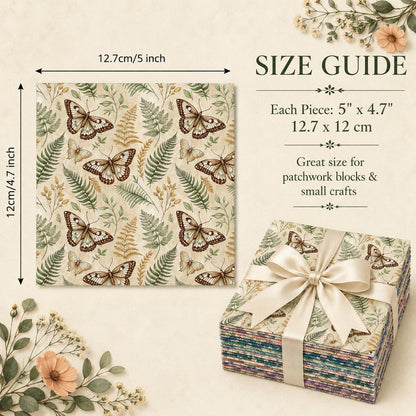 10pcs Charm Pack Set Floral Butterfly Pattern Vintage Style Handmade DIY with Rich Color and Texture Elements 100% Polyester Patchwork in 10 Design Styles Suitable for Patchwork DIY Craft Projects DIY Wallet Making Gift Giving Bag Making Mother's Day Gift