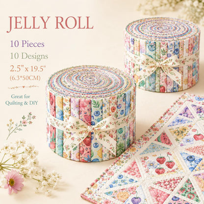 10pcs Vintage Strawberry Fruit Watermelon Pattern Purple Jelly Roll Fabric Strips 2.5X19.7inch Pre-cut 100% Polyester for Patchwork Quilts, Table Runners, Placemats, Tote Bags, Storage Pouches, Makeup Bags, Coasters, Quilt Blocks & Binding
