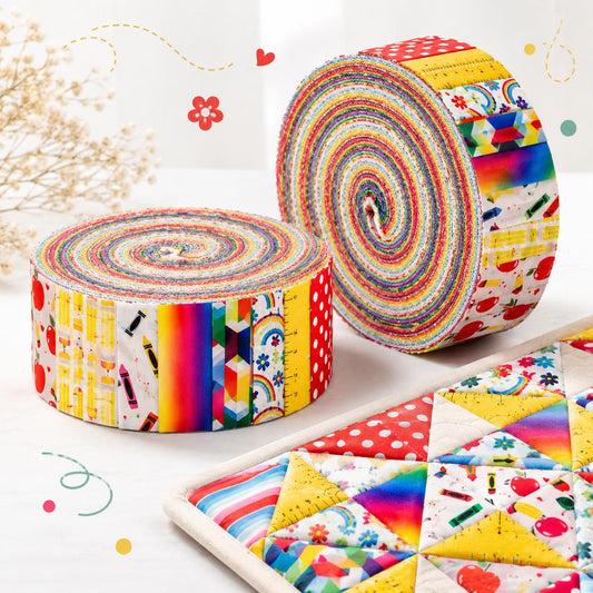 10pcs Vintage Apple Pencil Back to School Theme Jelly Roll Fabric Strips 2.5X19.7inch Pre-Cut 100% Polyester For Patchwork Quilts, Table Runners, Placemats, Tote Bags, Storage Pouches, Makeup Bags, Coasters, Quilt Blocks & Binding