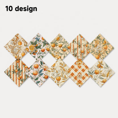 10Pc/Set Fruit Orange Series Flower Fat Quarter Fabric, Pre-Cut Square Fabric Assort, Fabric Set, Craft Fabric, Handmade DIY Patchwork Fabric,Home Quilting Sewing Fabric, Packaging Fabric, Scrapbooking Craft Hobbyist