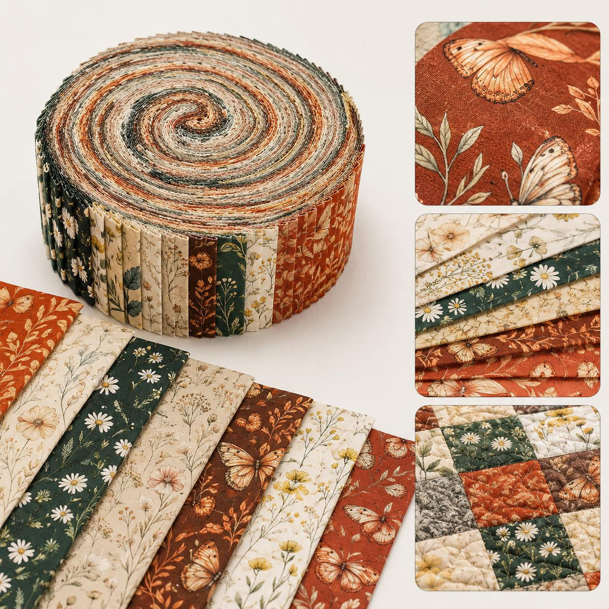 10pcs Vintage Floral Pattern Jelly Roll Fabric Strips 2.5X19.7inch Pre-Cut 100% Polyester For Patchwork Quilts, Table Runners, Placemats, Tote Bags, Storage Pouches, Makeup Bags, Coasters, Quilt Blocks & Binding