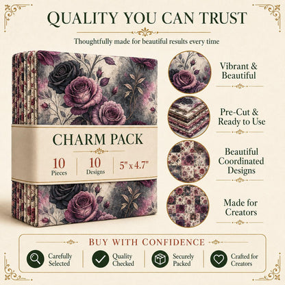 10pcs Charm Pack Set Floral Vintage Style Pattern Handmade DIY with Rich Color and Texture Elements 100% Polyester Patchwork in 10 Design Styles Suitable for Patchwork DIY Craft Projects DIY Wallet Making Gift Giving Bag Making Mother's Day Gift