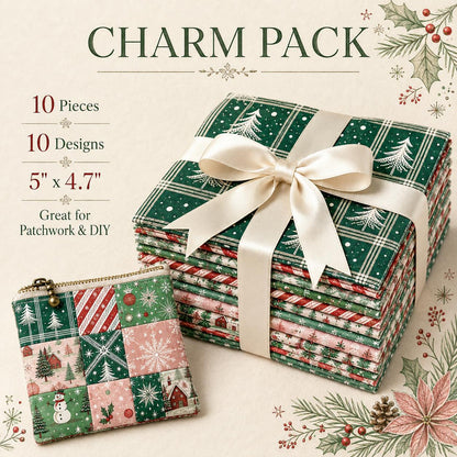 10Pc/Set Christmas Series Dot Stripe Plaid Tree Holly Crutch Fat Quarter Fabric, Pre-Cut Square Fabric Assort, Fabric Set, Craft Fabric, Handmade DIY Patchwork Fabric,Home Quilting Sewing Fabric, Packaging Fabric, Scrapbooking Craft Hobbyist