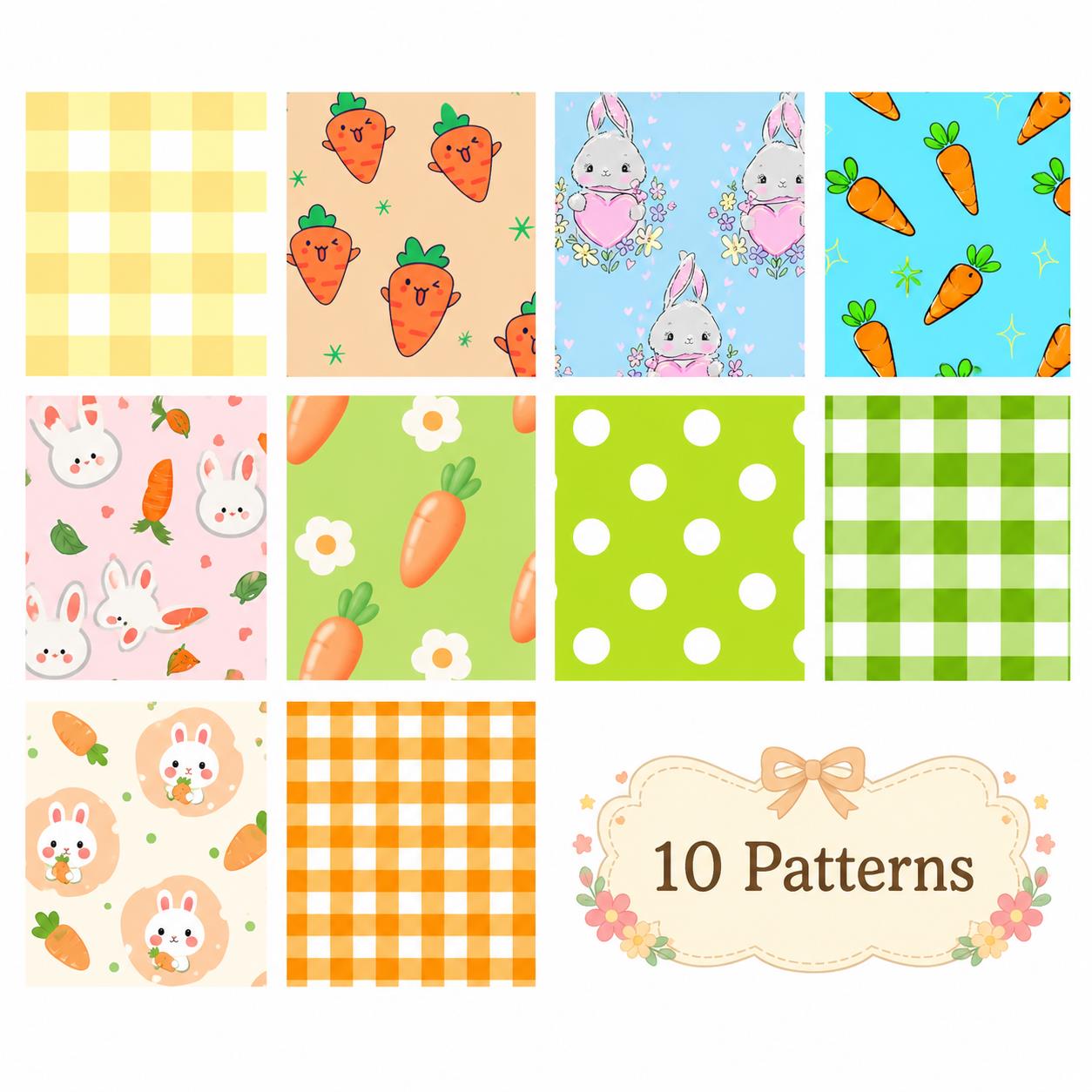 10pcs Vintage carrot Rabbit Bunny Pattern Jelly Roll Fabric Strips 2.5X19.7inch Pre-cut 100% Polyester for Patchwork Quilts, Table Runners, Placemats, Tote Bags, Storage Pouches, Makeup Bags, Coasters, Quilt Blocks & Binding