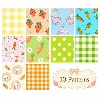10pcs Vintage carrot Rabbit Bunny Pattern Jelly Roll Fabric Strips 2.5X19.7inch Pre-cut 100% Polyester for Patchwork Quilts, Table Runners, Placemats, Tote Bags, Storage Pouches, Makeup Bags, Coasters, Quilt Blocks & Binding