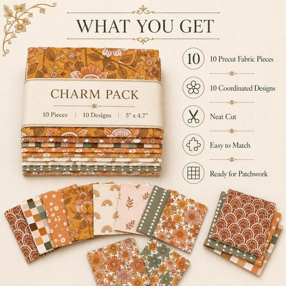 10pcs Charm Pack Set Floral Autumn Pattern 100% Polyester Patchwork in 10 Design Styles, Ready-to-Sew Without Cutting, Suitable For Patchwork Wallet Making Gift Giving Tote Bags Coasters DIY Craft Projects