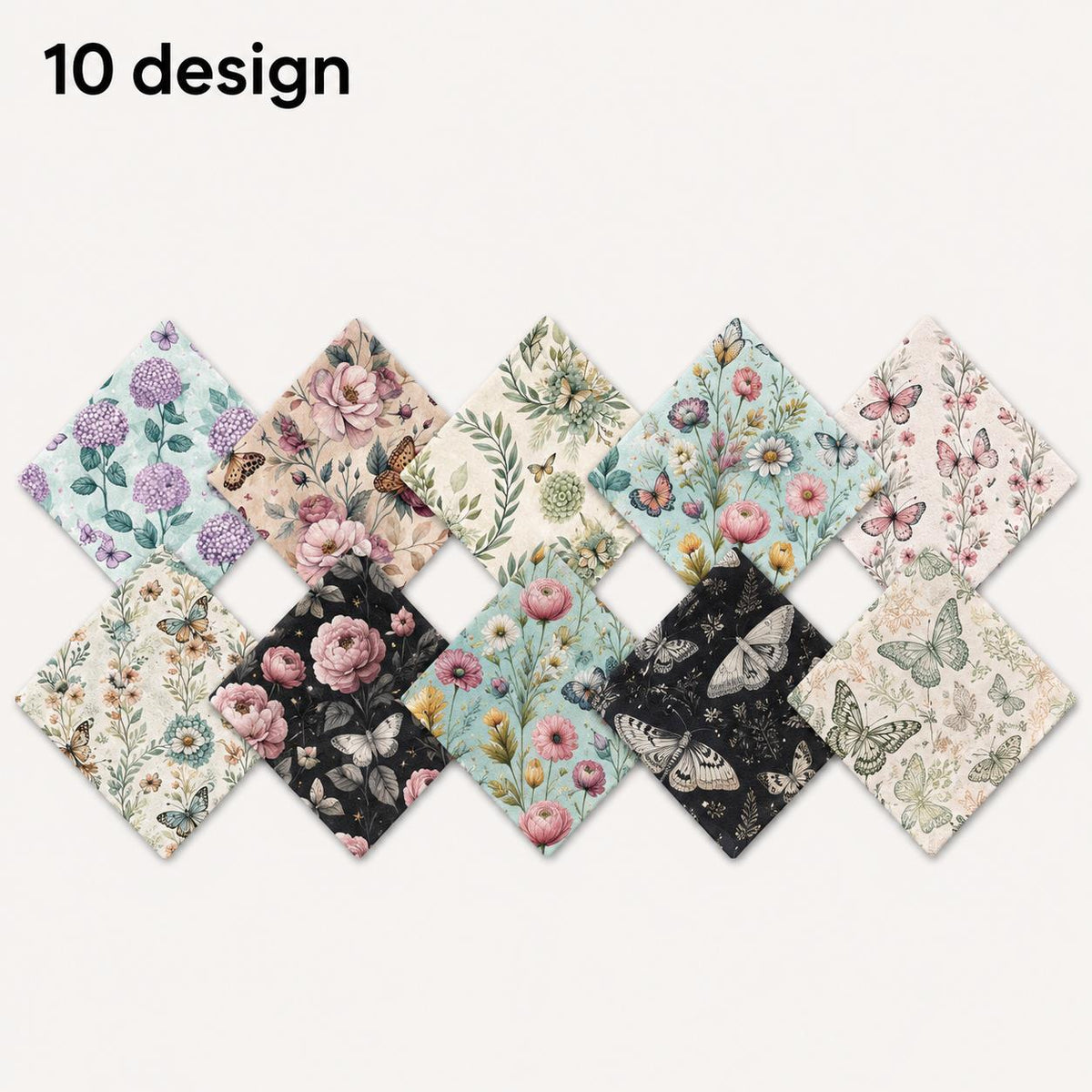 10Pc/Set Flower Series Rose Butterfly Fat Quarter Fabric, Pre-Cut Square Fabric Assort, Fabric Set, Craft Fabric, Handmade DIY Patchwork Fabric,Home Quilting Sewing Fabric, Packaging Fabric, Scrapbooking Craft Hobbyist